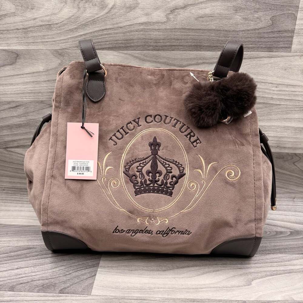Juicy Couture Magnifique Tote Brown Velour Iced Coffee